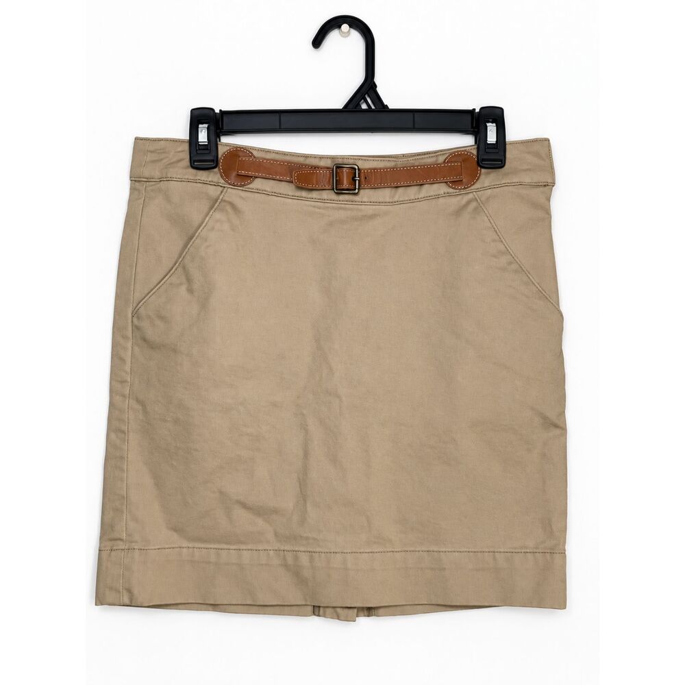 Ralph Lauren Sport Khaki Cotton Mini Skirt Size 6 Brown Belt Preppy